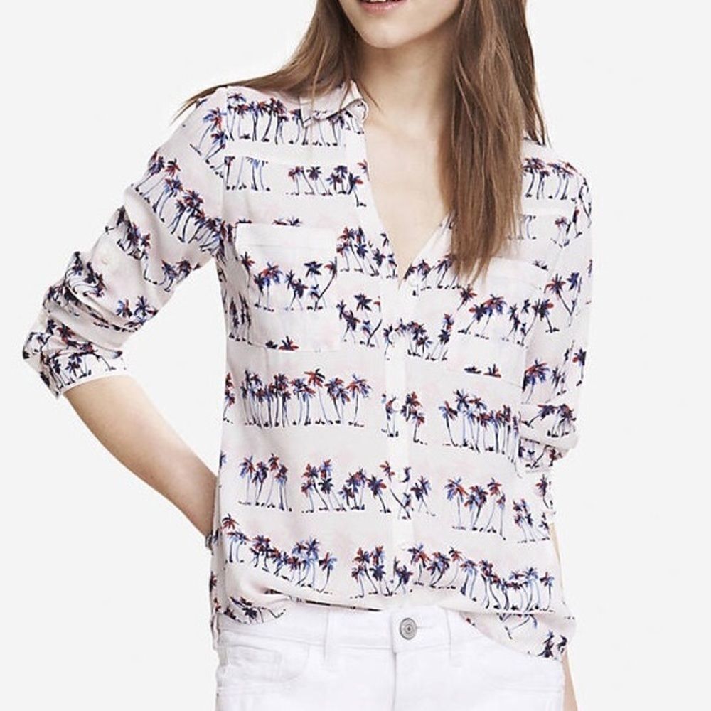 Express Portofino Palm Print Blouse